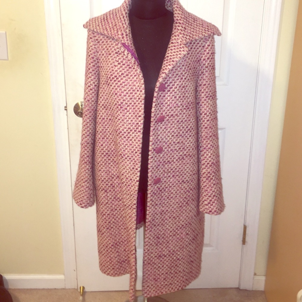 DKNY Pink White & Purple Coat - Tweed/Basketweave